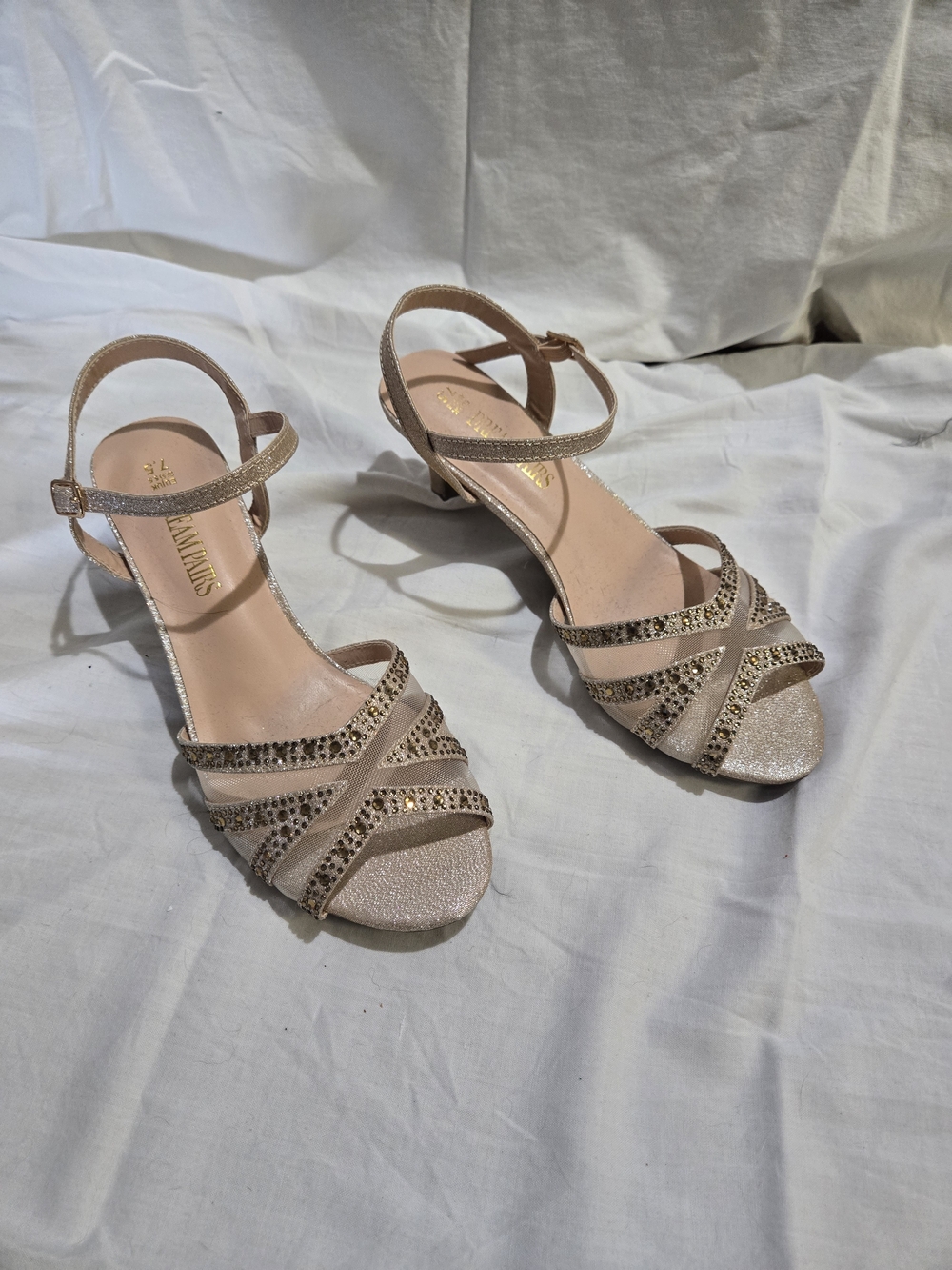 Sparkle Strappy Mid Heel Sandal - Blush